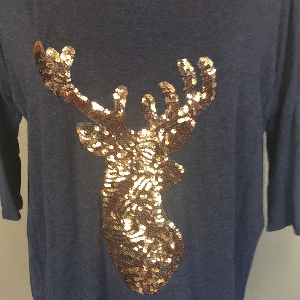 Acting Pro Gold Sequins Deer Dolman Top 🦌 M - Picture 3 of 8